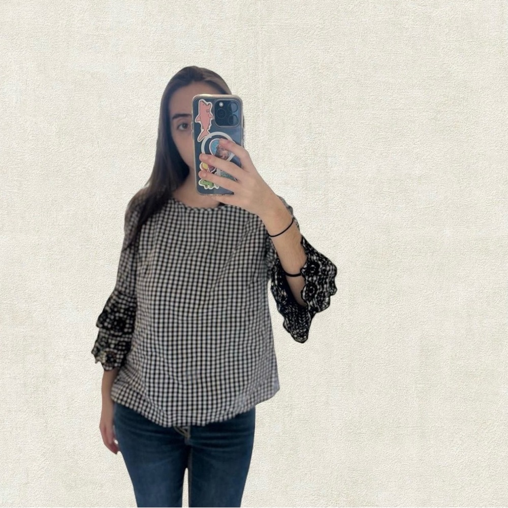 Tribal Black and White Checkered Blouse